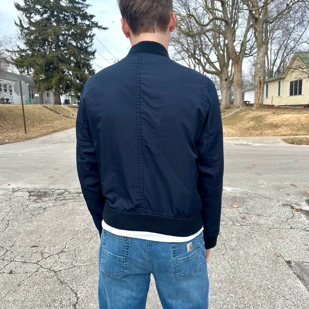 - Hollister L Navy Bomber Jacket! EUC!